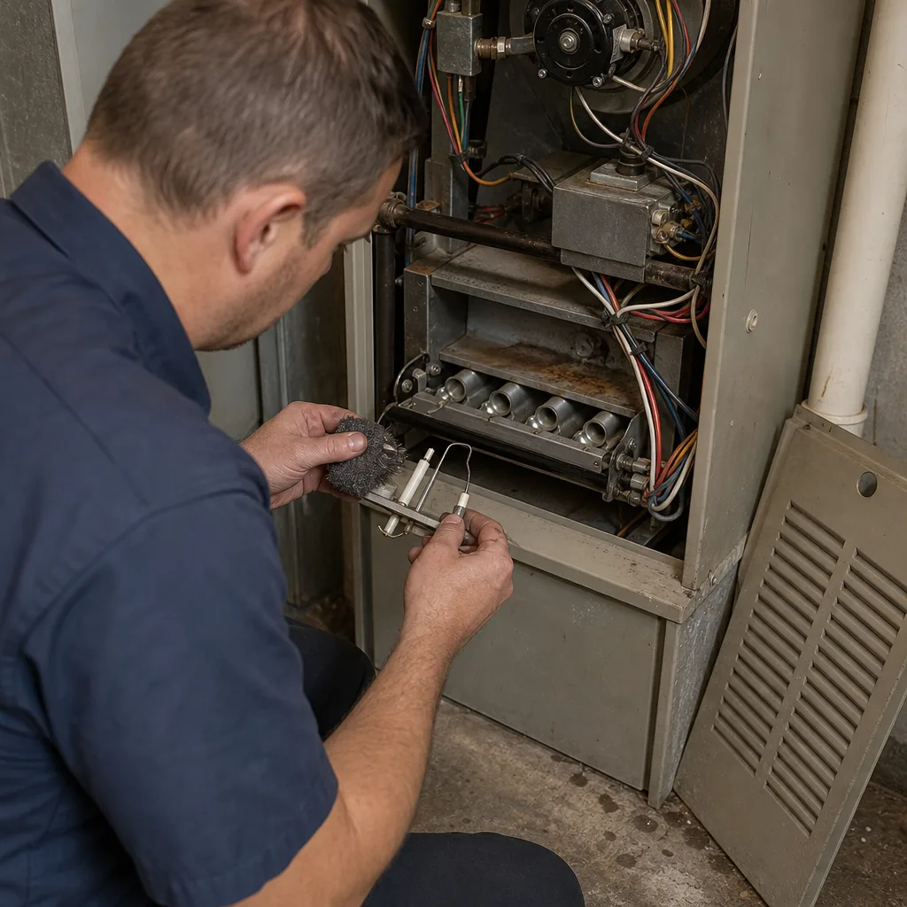 HVAC technician performing professional furnace repair and maintenance